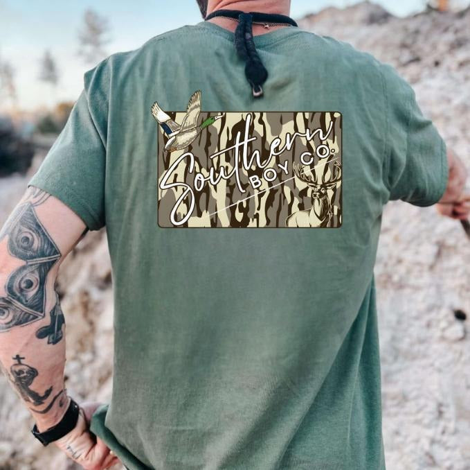 Boys Camo Mallard Deer Tee, Hunting Shirt, Outdoor Graphic T-Shirt, Short Sleeve Style Hoodie, Sweatshirt | TeeBloomCo.com