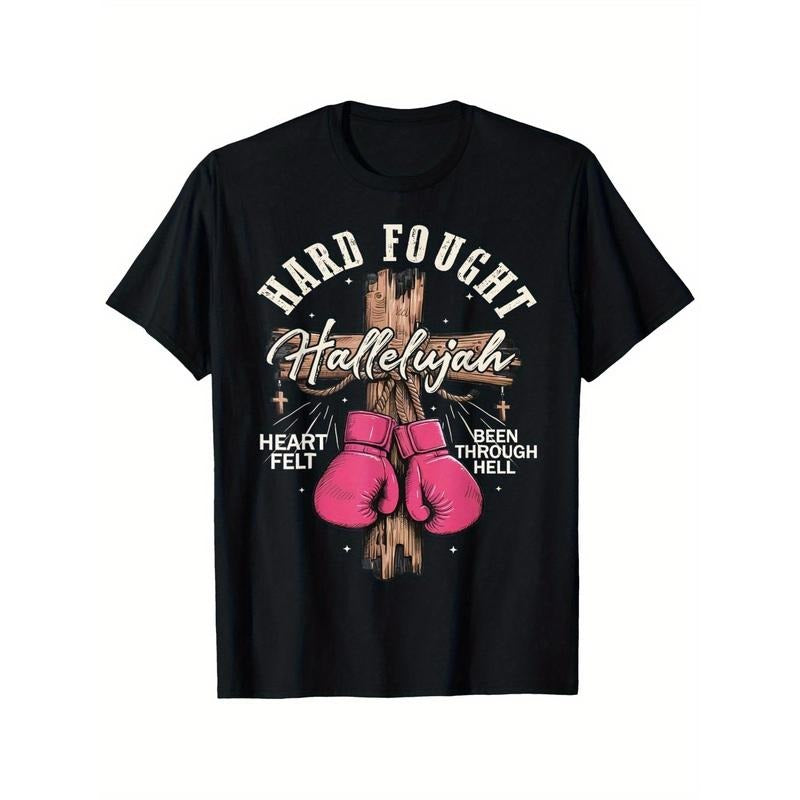 Brandon Hard Fought Hallelujah Praise Jesus T-Shirt, Casual Short Sleeve Tee, Crew Neck Cotton, Super Soft, Summer Tee
