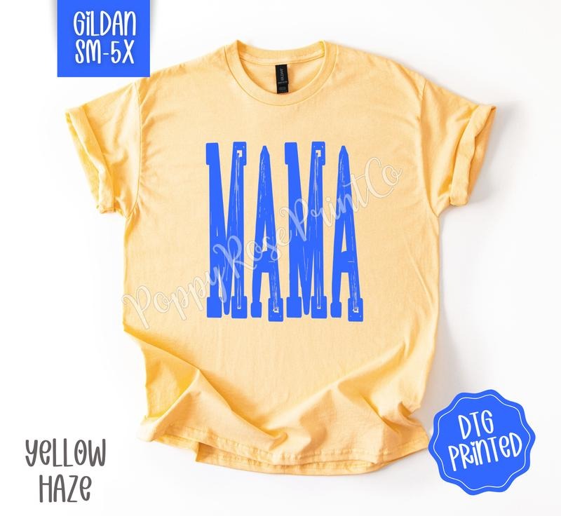 Bright Blue Mama Gildan Shirt, Cute Mom Tshirt, Trendy Oversized Tee, Gift for Her Hoodie, Sweatshirt | TeeBloomCo.com
