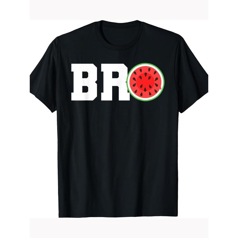 Bro Watermelon Print Men's T-Shirt - 100% Cotton, Crew Neck, Short Sleeve