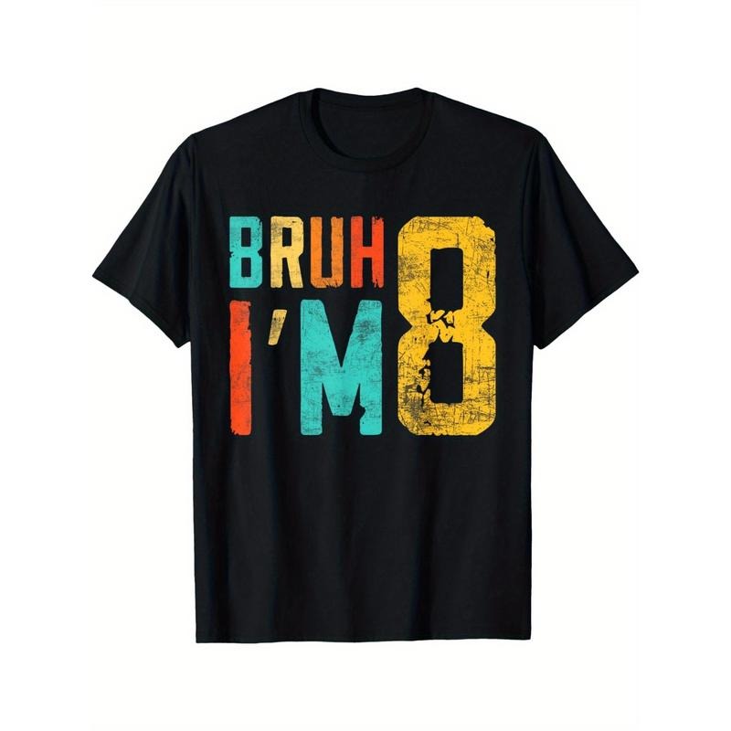Bruh I'm 8 Birthday T-Shirt - 100% Cotton Crew Neck Tee, Geometric Pattern, Short Sleeve, Regular Fit, All-Season Casual...