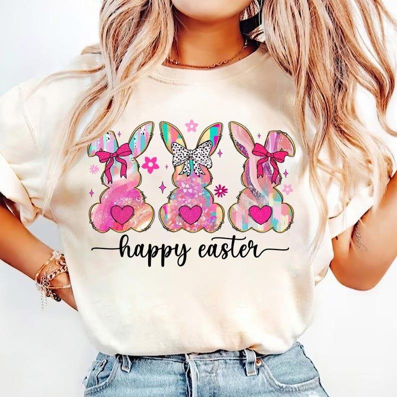 Brushstroke Bunny T-shirt, Preppy Coquette, Girly Easter Bow, Bunny Girl Hoodie, Sweatshirt | TeeBloomCo.com