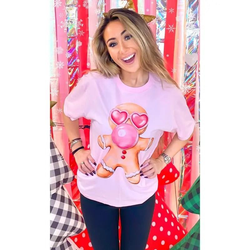 Bubble Gum Gingerbread Christmas Graphic T-Shirt Hoodie, Sweatshirt | TeeBloomCo.com