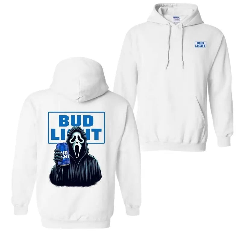 Bud Light Face Halloween 2 Sided Hoodie, Bud Light T-Shirt For Men And Women Sweatshirt | TeeBloomCo.com