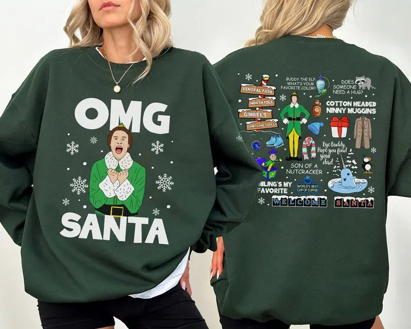 Buddy Elf OMG Santa I Know Him Shirt, Buddy Elf Christmas Sweatshirt, Elf Merry Christmas 2024 Tee, Funny Christmas Movie...