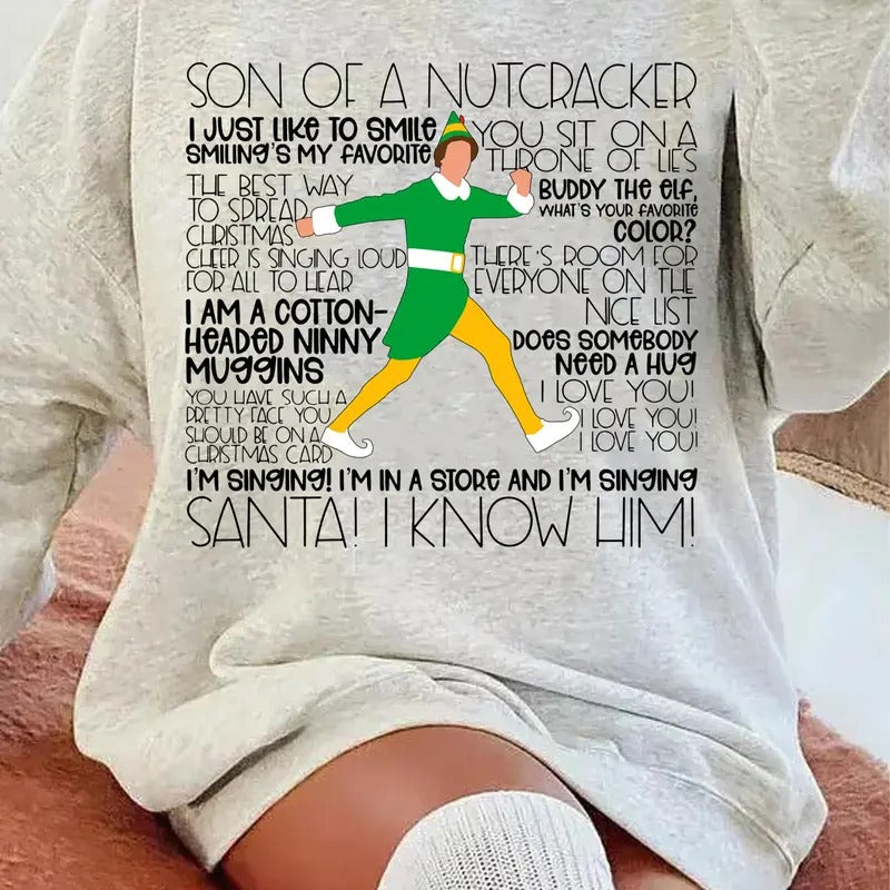 Buddy The Elf Christmas Sweatshirt, Elf Omg Santa I Know Him Shirt, Elf Movie Christmas T-Shirt, Xmas Gifts Hoodie