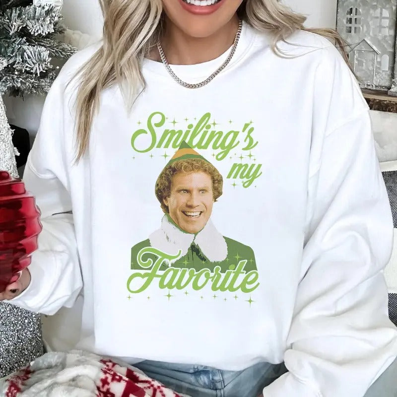 Buddy The Elf Smiling Is My Favorite Shirt, Elf Movie Sweatshirt, Elf Christmas Shirt, Family Christmas Shirt, Christmas...