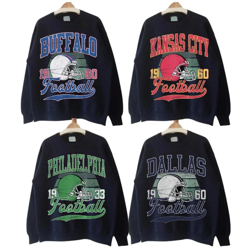 Buffalo Football, Philadelphia Football, Kansas City Football, Dallas Football Vintage Style Crewneck White Sweatshirt,...