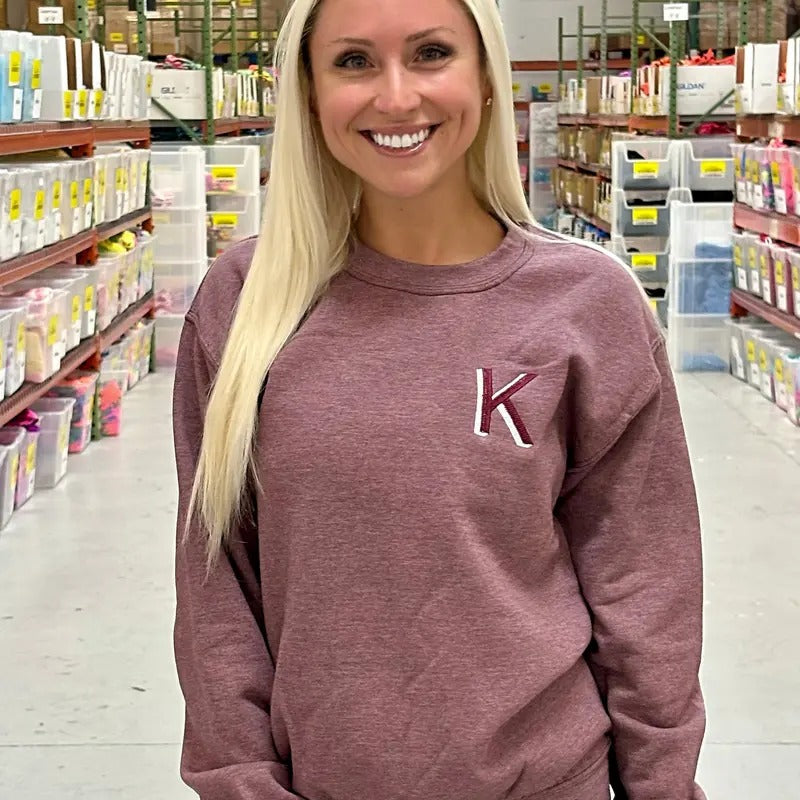 Burgundy Embroidered Initial Sweatshirt (S-XL) T-Shirts, Hoodie | TeeBloomCo.com