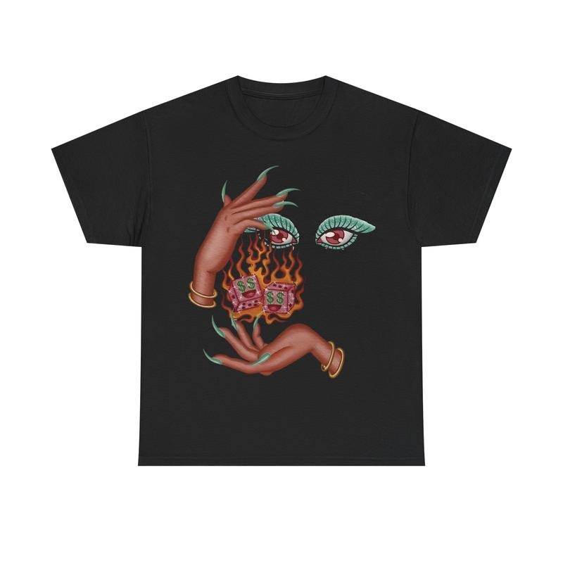 Burning Dice Graphic Tee, Surreal Art Shirt, Streetwear Aesthetic, Retro 2000s Style Hoodie, Sweatshirt | TeeBloomCo.com
