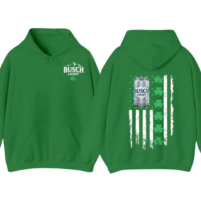 Busch Light Flag With Shamrocks For St. Patrick's Day T-Shirt Hoodie, Unisex Hoodie Sweatshirt | TeeBloomCo.com