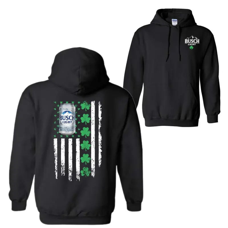 Busch Light Flag With Shamrocks For St. Patrick's Day T-Shirt Sweatshirt Hoodie, Unisex Hoodie | TeeBloomCo.com