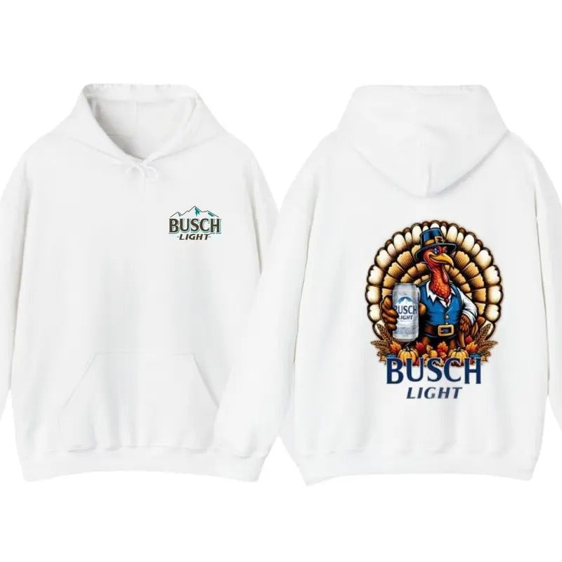 Busch Light Thanksgiving 2 sides Turkey Hoodie, T-Shirt Trendy High Fabric Sweatshirt | TeeBloomCo.com