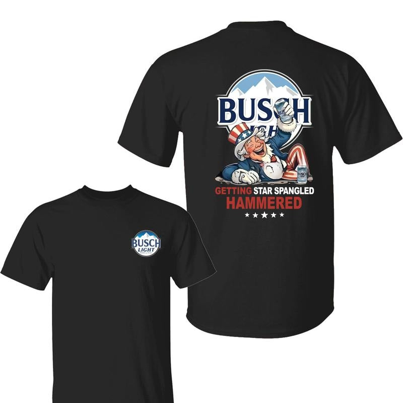 Busch Light Uncle Sam Drunk Getting Star Spangled Hammered 4th of July T-Shirt, Independence Day Patriotic Unisex Cotton...