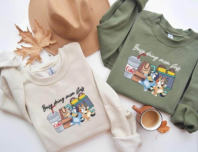 Busy Doing Mom Stuff Sweatshirt, Funny Mom Sweat, Bluey and Bingo Mama Sweatshirt, Funny Bluey Dog Hoodie and Sweater;...