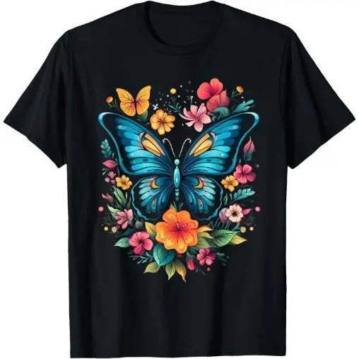 Butterfly With Flowers I Aesthetic Butterfly T-Shirt Made in USA Hoodie, Sweatshirt | TeeBloomCo.com