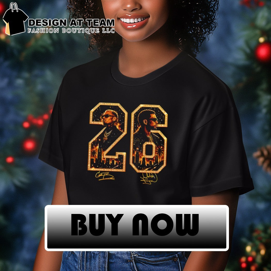 Chris Brown and Usher Raymond and Brown Tour signature 26 shirt