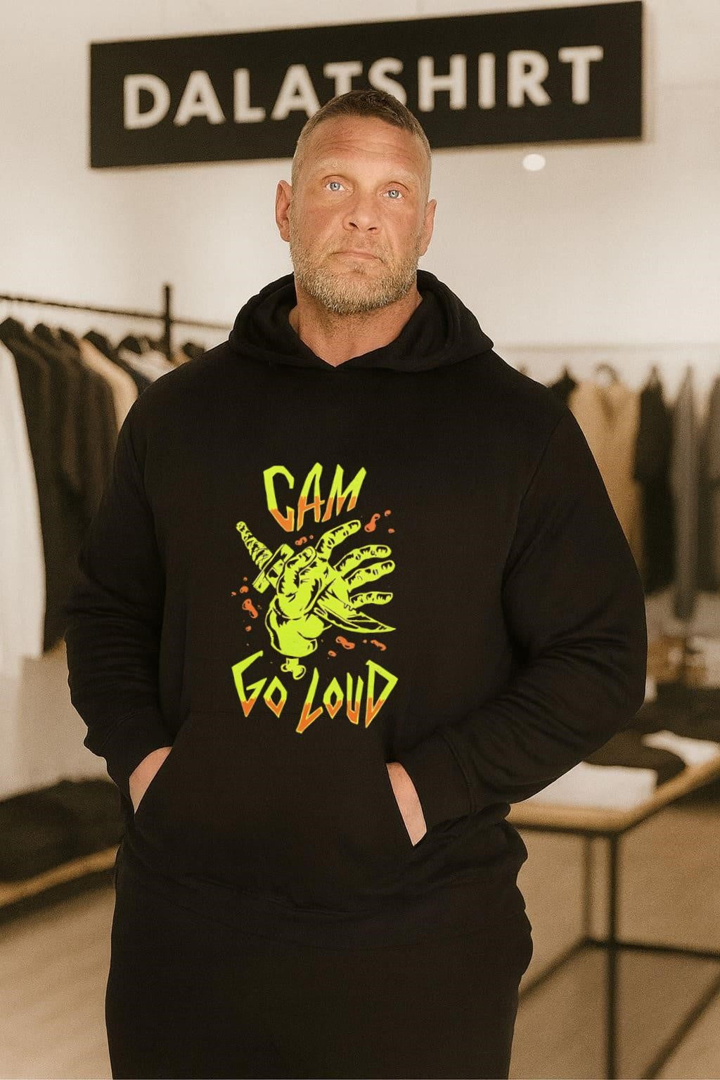 CAM Go Loud Severed Zombie Hand With Dagger Horror shirt