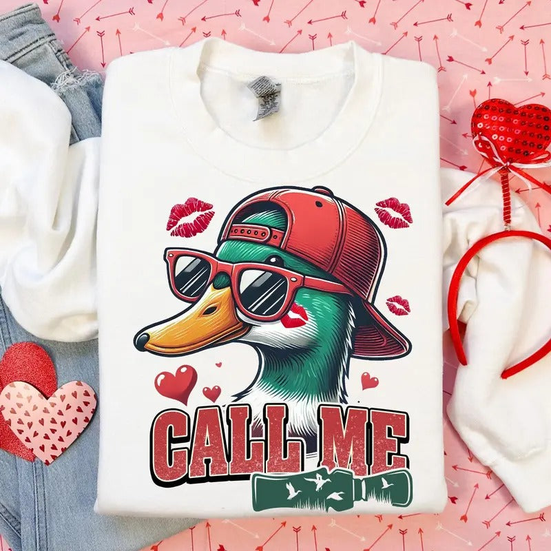 Call Me Mallard Duck Hunting Valentines Unisex Shirt, Valentines Leopard Duck Hunting Sweater, Valentines Design For...