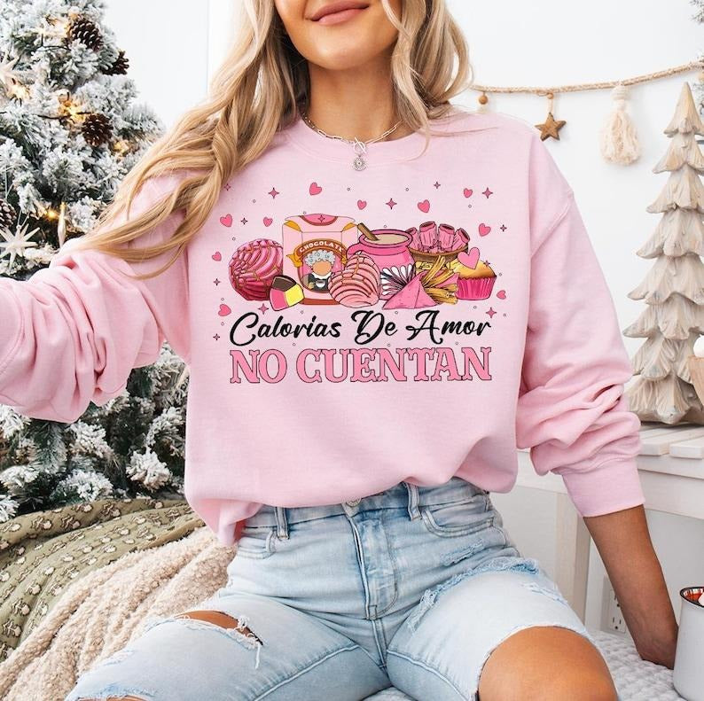 Calorias De Amor No Cuentan Mexican Food Christmas , Mexican Christmas Food Sweatshirt, Xmas Pan Dulce , Xmas Tamale...