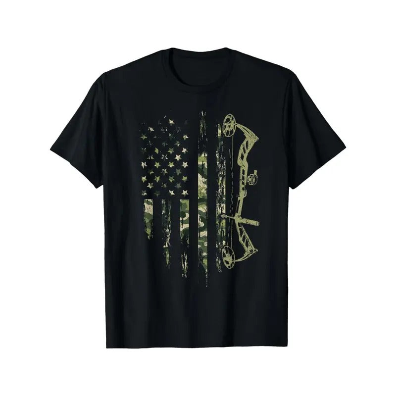 Camo American Flag Bowhunting Bow Archery Deer Hunting Gift T-Shirt Made in USA Hoodie, Sweatshirt | TeeBloomCo.com