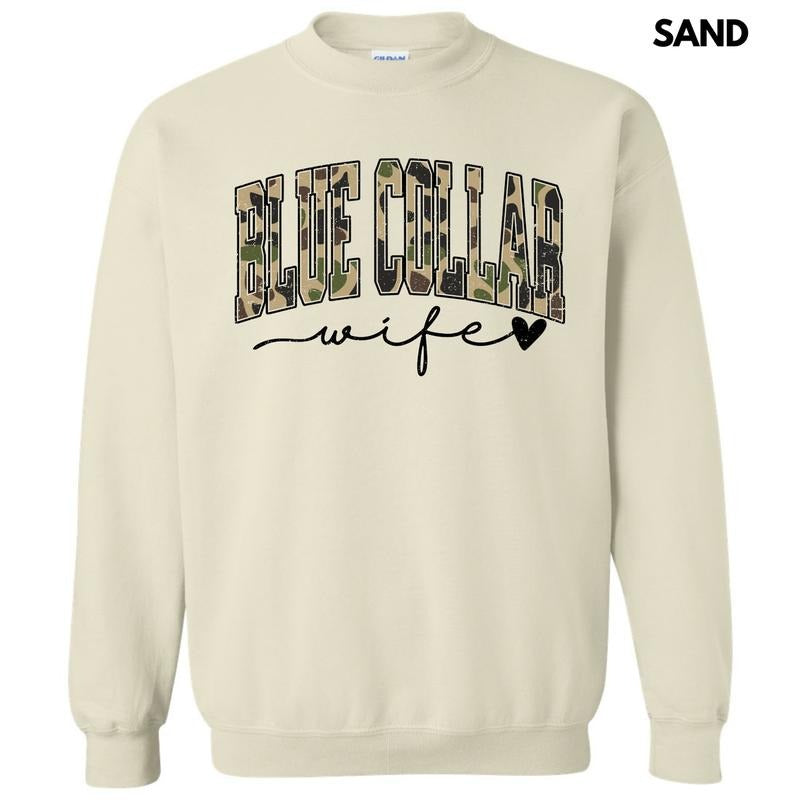 Camo Blue Collar Wife Sweatshirt 'NLB' T-Shirts, Hoodie | TeeBloomCo.com