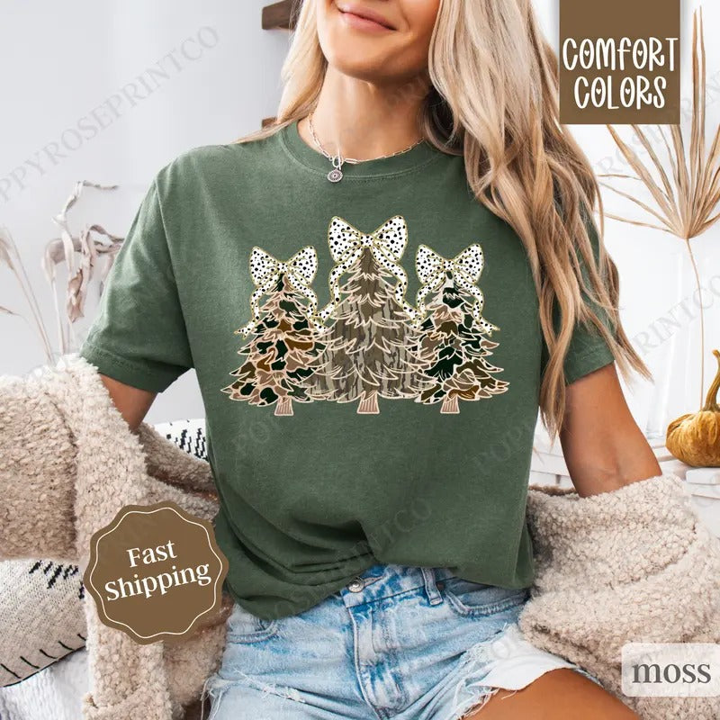Camo Christmas Trees Shirt Comfort Colors, Country Christmas Tshirt,  Womens Holiday Hunting Tee Hoodie, Sweatshirt
