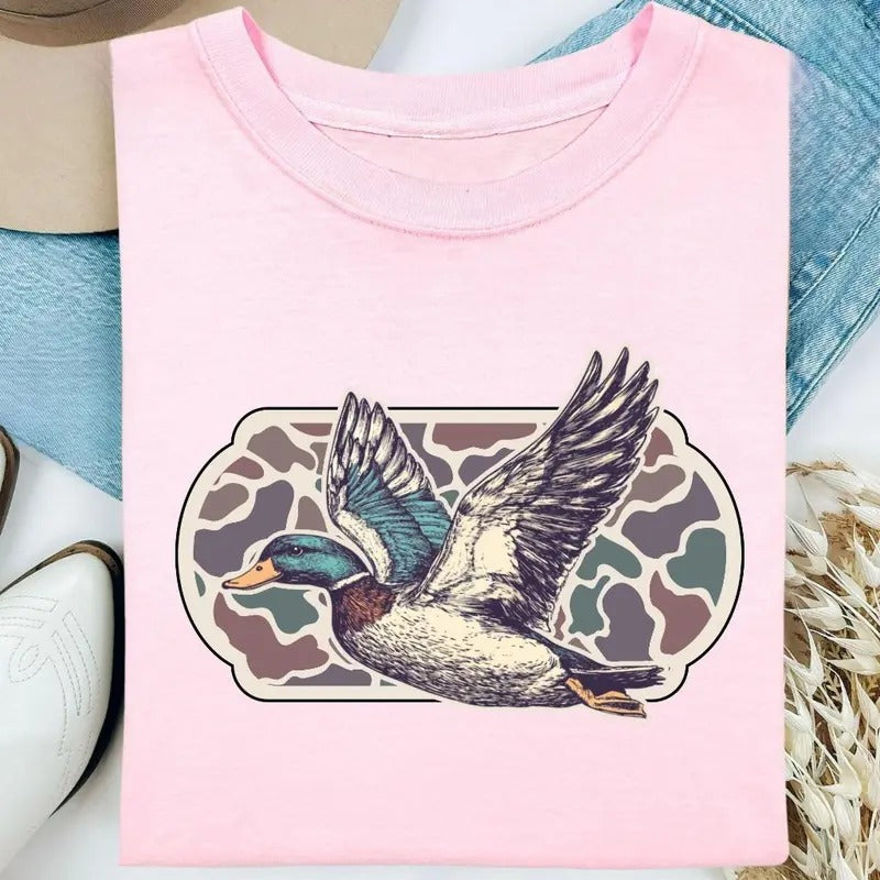 Camo Flying Mallard Bird Old School Camo Unisex Shirt, Hunting Season Shirt, Hunting T-shirt, Hunting Lover Gift, Duck...