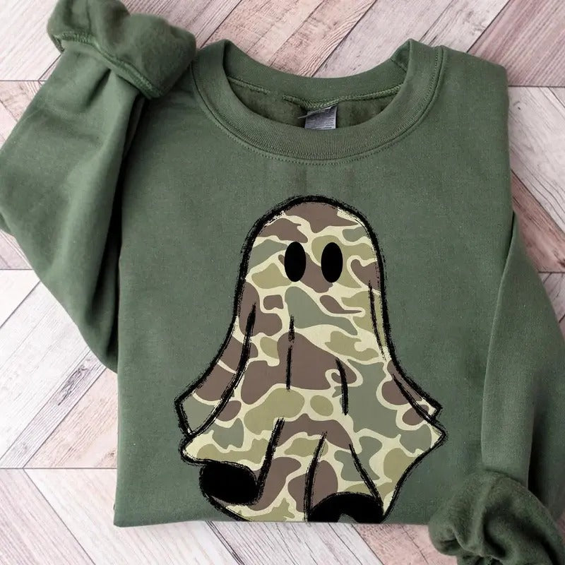 Camo Ghost Boys Halloween Sweater, Halloween Camo Ghost Fall Shirt Hoodie, Sweatshirt | TeeBloomCo.com
