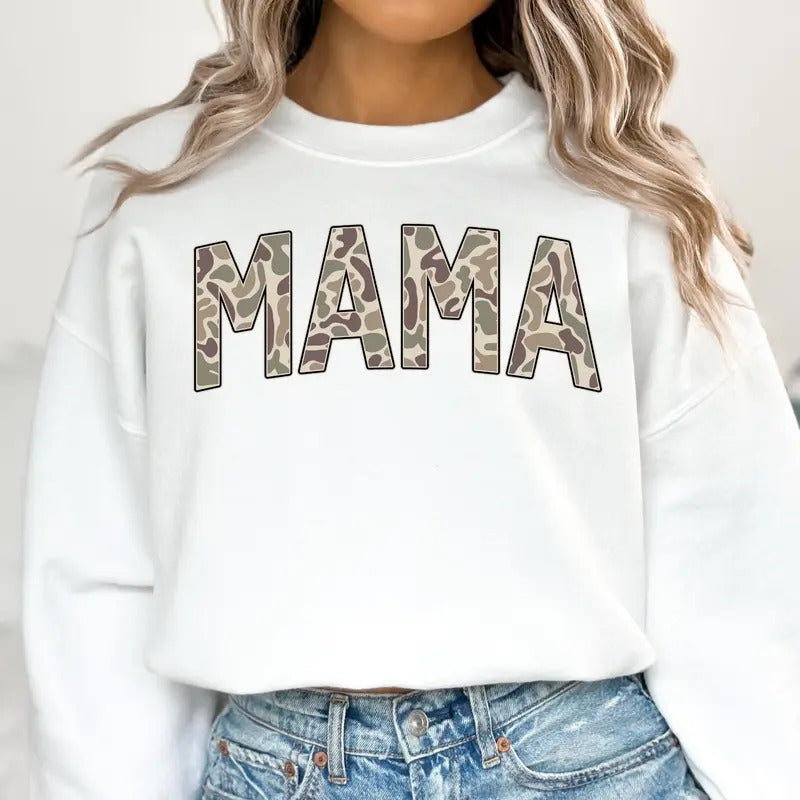 Camo Mama Sweatshirt, Varsity Mama Shirt, Trendy Mom Sweater, Mom Life Top, Mothers Day Gift, New Mom Gift, Cute Mama...
