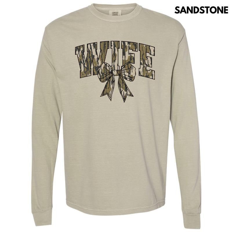 Camo Wife Coquette Long Sleeve Comfort Colors T-Shirt 'NLB' Hoodie, Sweatshirt | TeeBloomCo.com