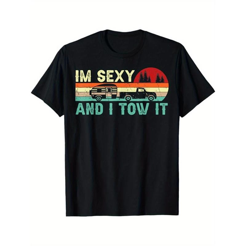 Camping Printed Men's Cotton Graphic T-shirt, Casual Short Sleeve Crew Neck T-shirt, Men's Tee For Outdoor made in usa...