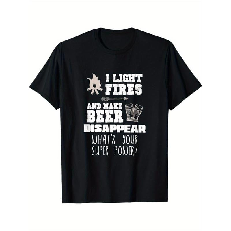Camping Printed Men's Cotton Graphic T-shirt, Casual Short Sleeve Crew Neck T-shirt, Men's Tee For Outdoor made in...