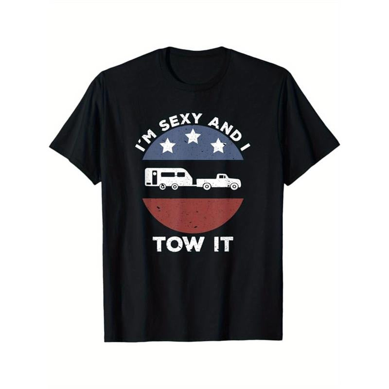 Camping Printed Men's Cotton Graphic T-shirt, Casual Short Sleeve Crew Neck T-shirt, Men's Tee For Outdoor made in...