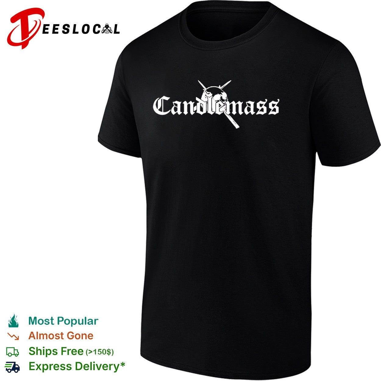 Candlemass Band Logo with Skull and Crossed Swords Doom Metal Music Band shirt