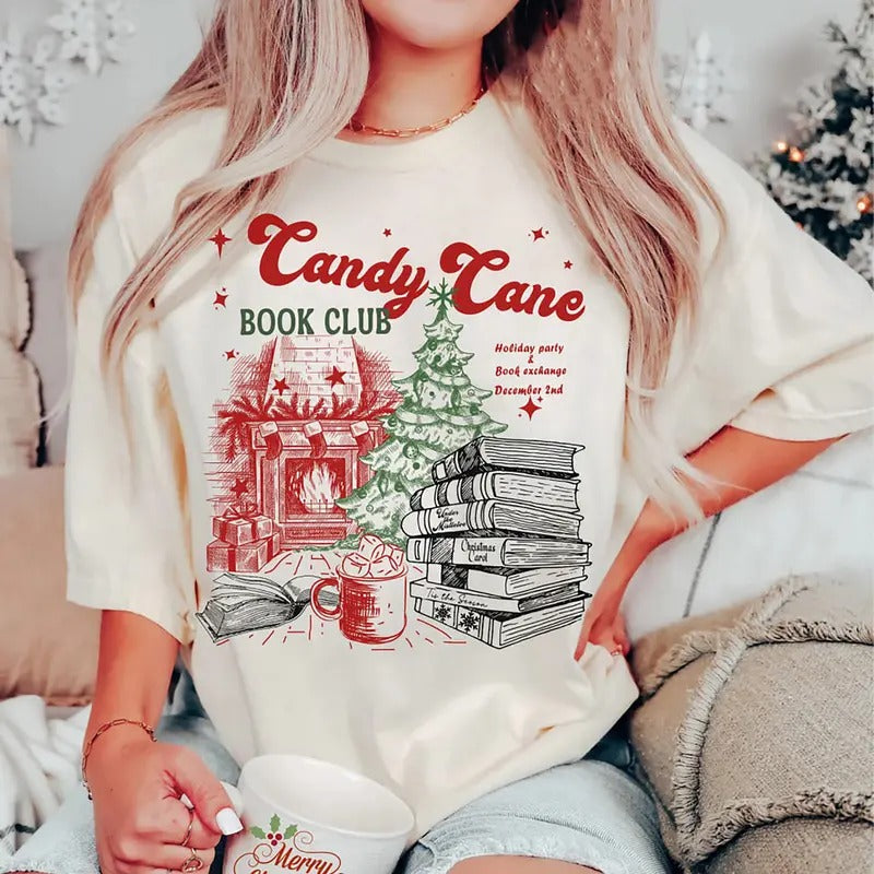 Candy Cane Book Club Sweatshirt, Bookish Winter Sweater, Book Club Christmas T-Shirt, Christmas Bookish Shirt, Gift For...