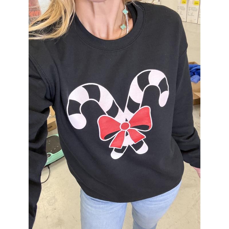 Candy Cane Bow Sweatshirt T-Shirts, Hoodie | TeeBloomCo.com