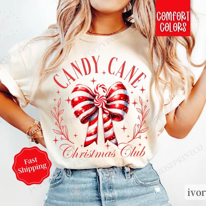 Candy Cane Christmas Club Shirt Comfort Colors Holiday Tshirt, Women's Xmas Tee Hoodie, Sweatshirt | TeeBloomCo.com