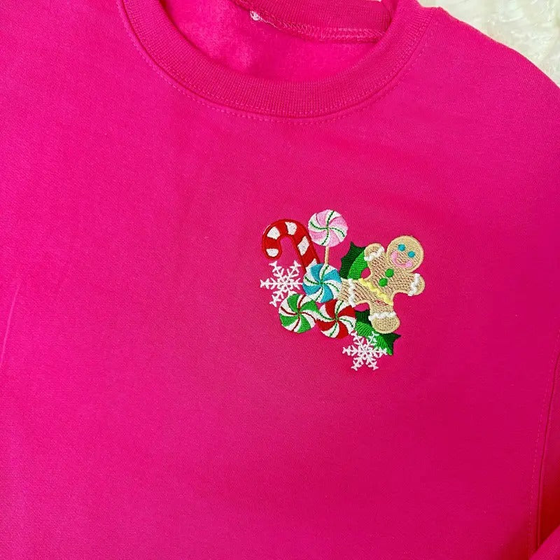Candy Gingerbread Embroidered Sweatshirt T-Shirts, Hoodie | TeeBloomCo.com