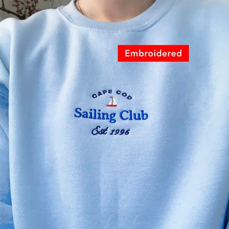 Cape Cod Embroidered Sweatshirt, Massachusetts Crewneck, Sailing Club Crewneck, Cape Cod Lover Gift T-Shirts, Hoodie