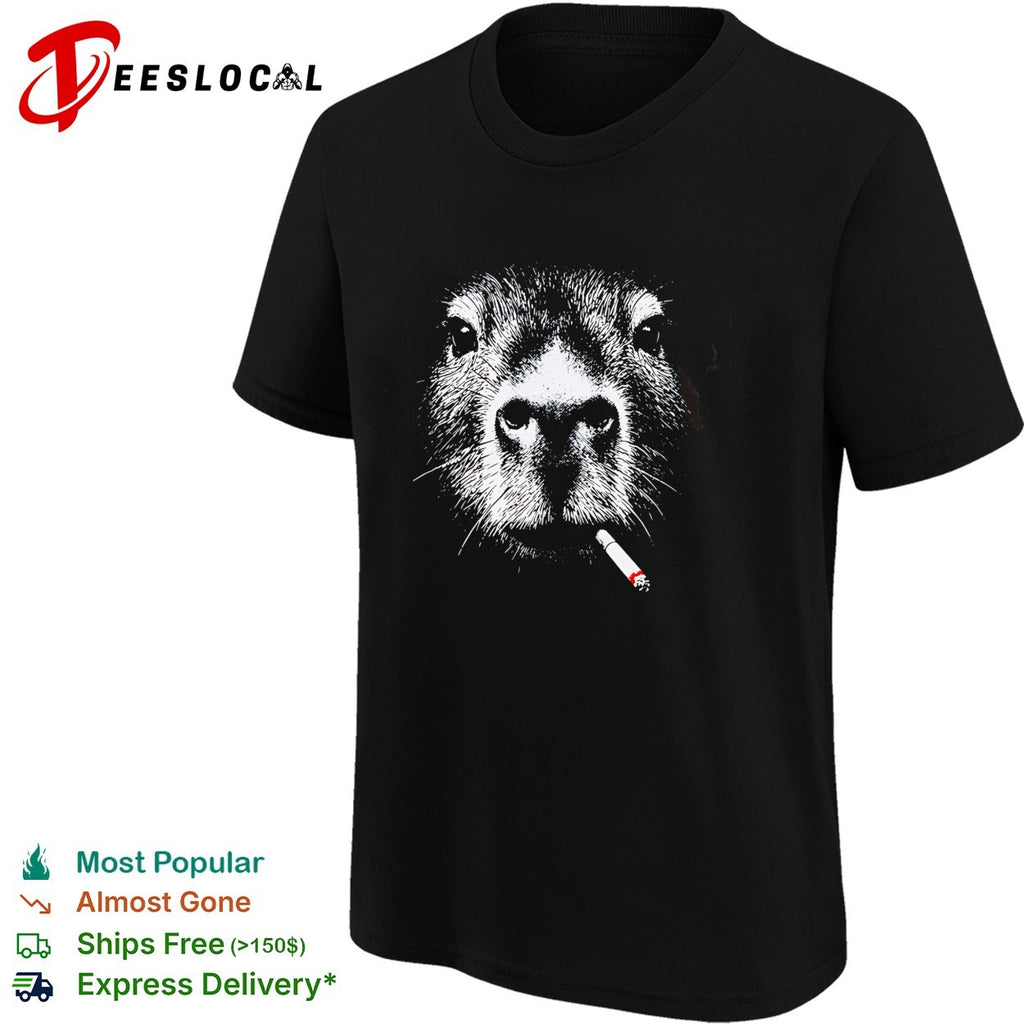 Capybara smoking a cigarette pop culture animal portrait aesthetic humor shirt