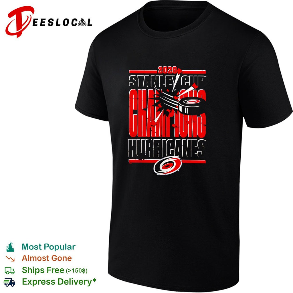 Carolina Hurricanes 2026 Stanley Cup Champions grunge distressed bold text shirt