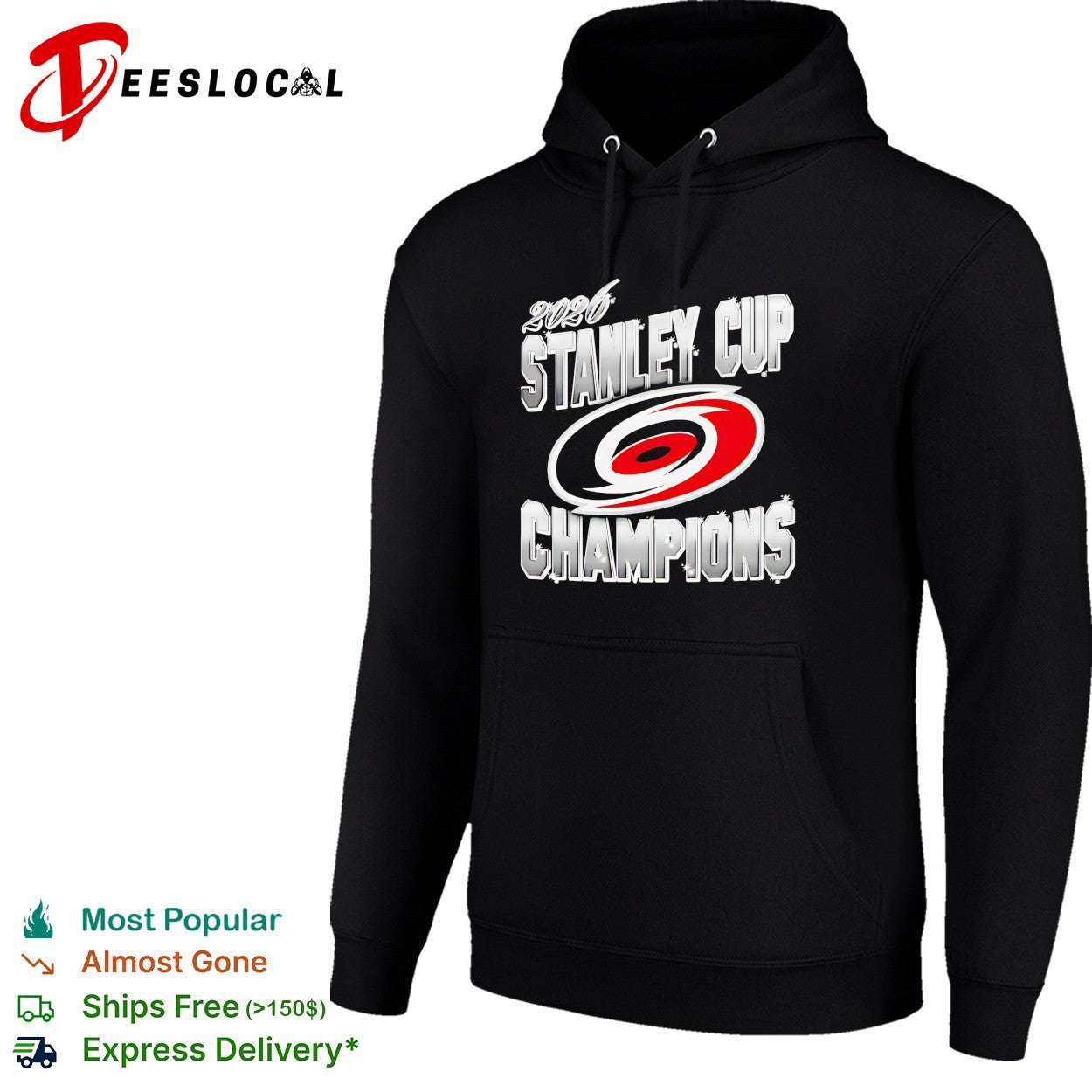 Carolina Hurricanes 2026 Stanley Cup Champions metallic chrome bold text shirt