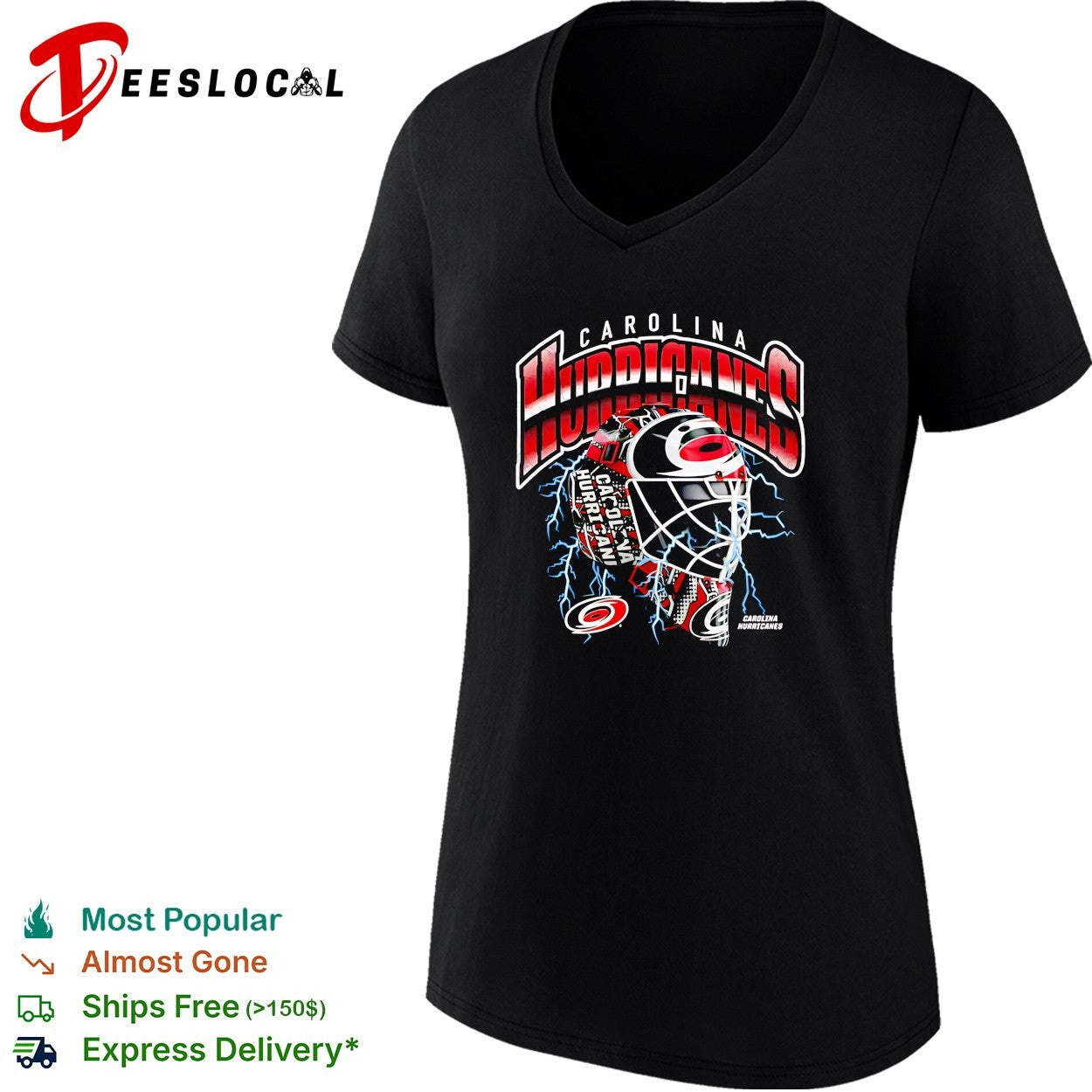 Carolina Hurricanes goalie mask lightning bolt arena 2026 champions bold art shirt