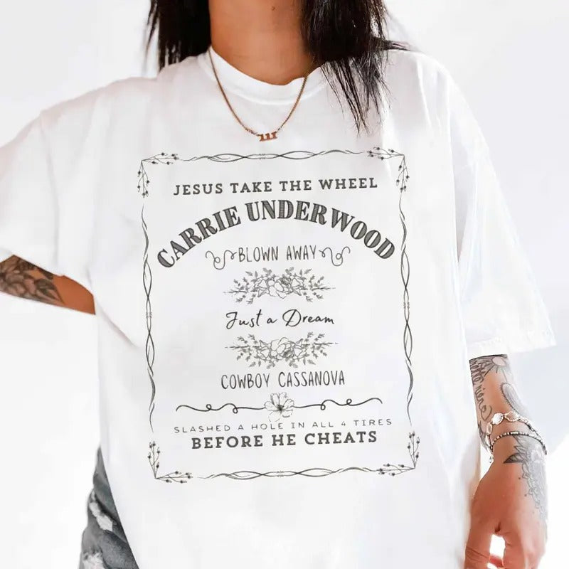 Carriie Underw00d T Shirt, 90's Country Merch, Country Music Festival Outfit, Western Cowgirl Shirt, Unisex Short Sleeve Tee