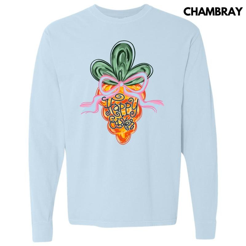 Carrot Happy Easter Long Sleeve Comfort Colors T-Shirt 'NLB' Hoodie, Sweatshirt | TeeBloomCo.com