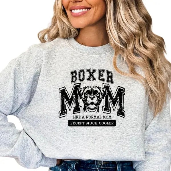 Casual Boxer Mom Sweatshirt, Dog Lover Pullover Crewneck Sweatshirt, Comfortable Long Sleeve Boxer Mom Sweatshirt, Dog...