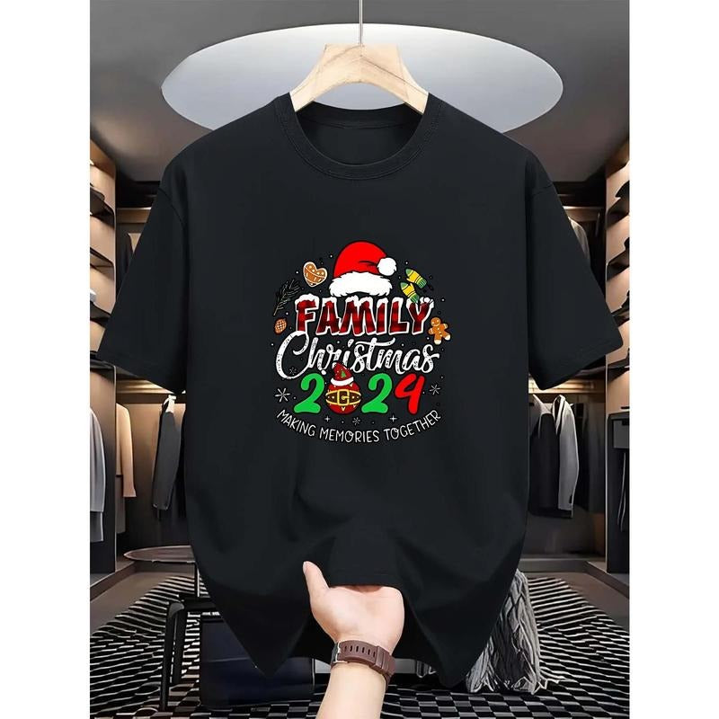 Casual Comfy Men's Crew Neck Tees, Merry Christmas Print T-shirts For Summer Made in USA Hoodie, Sweatshirt | TeeBloomCo.com