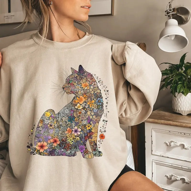 Cat Mom Sweatshirt Floral Cat Shirt Purr Shirt Cat Mom Floral Cat Tee Cat Lover Shirt Animal Lover Tee Cat Lovers Shirt...
