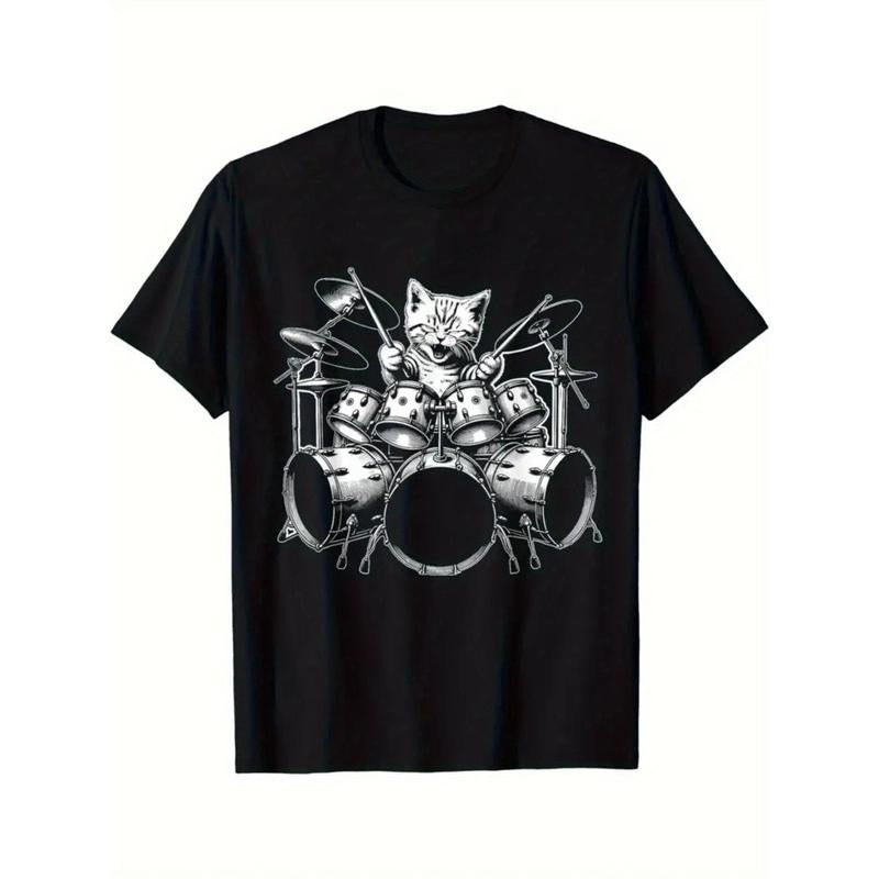 Cat Rock Band Fun Cat Drummer Cat Drum T-shirt  made in usa Hoodie, Sweatshirt | TeeBloomCo.com